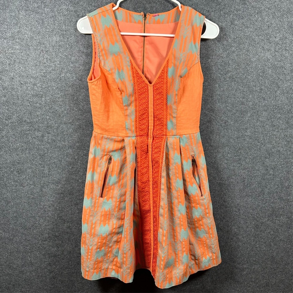 Tracy Reese Plenty Womans A-line Dress Petite Orange Floral Cotton No Size Tag